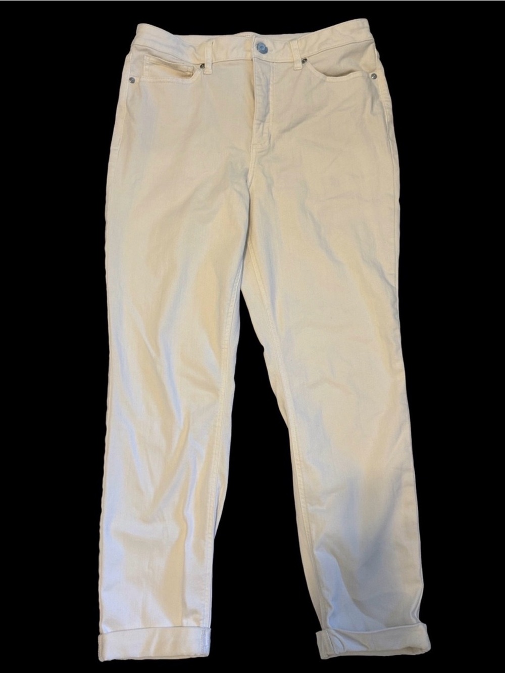 LC Lauren Conrad Cream Boyfriend Jeans Size 16 High Rise Crop Off White Denim⁠